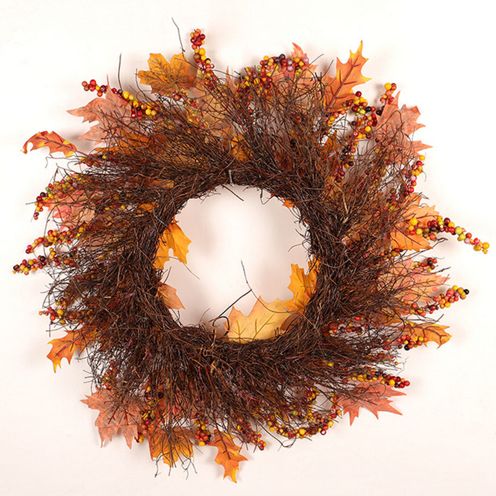 Lighted Maple Leaves Rattan Wreath with Berries Autumn Decor