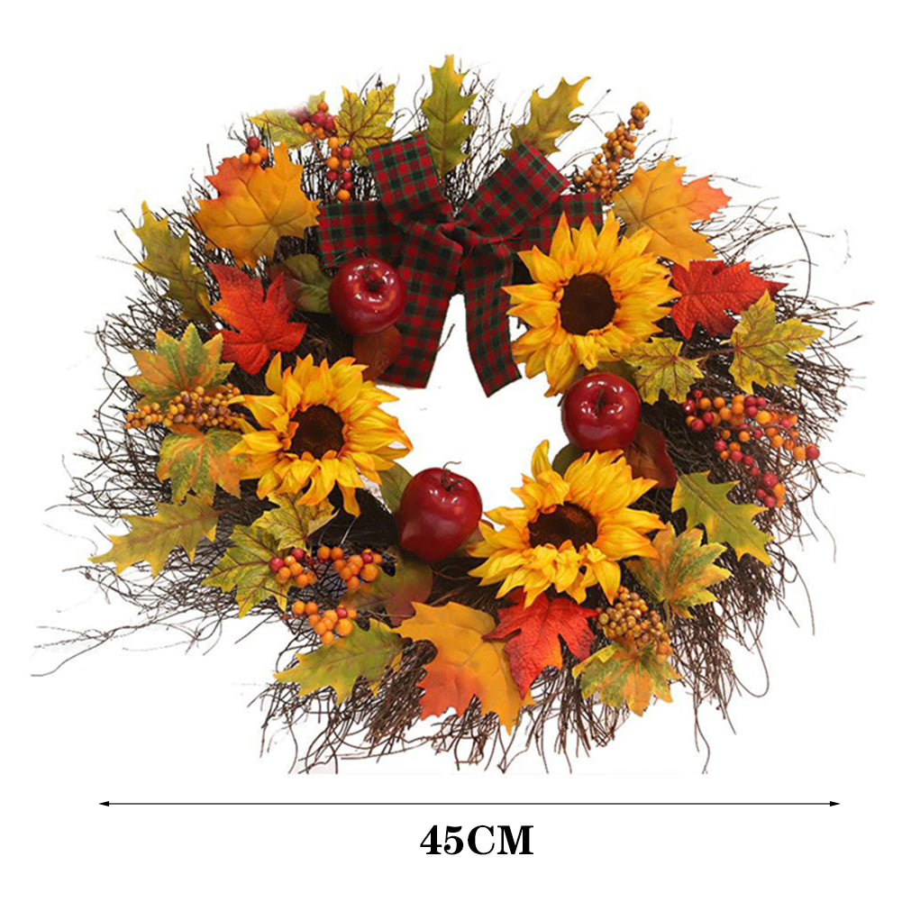 Prelit Autumn Wreath with Artificial Maple Leaves and Sunflowers