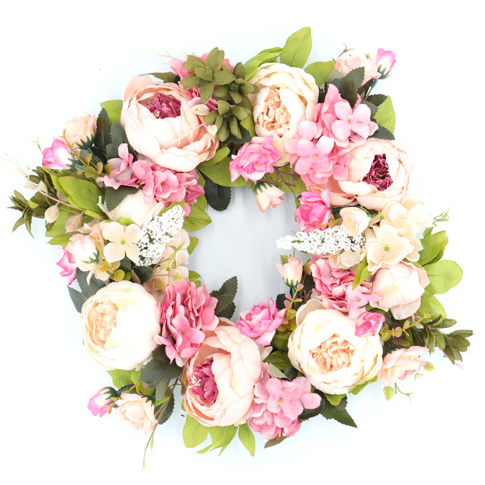 New 16 Inch Artificial Peony Wreath For Front Door Home Decor Wedding Floral Decoration Pink