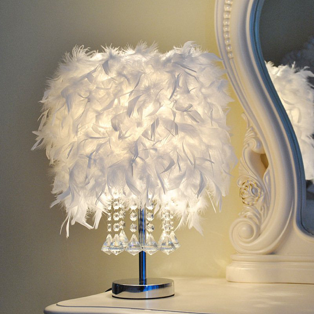 Modern Feather Bedside Table Lamp with Crystal Strings