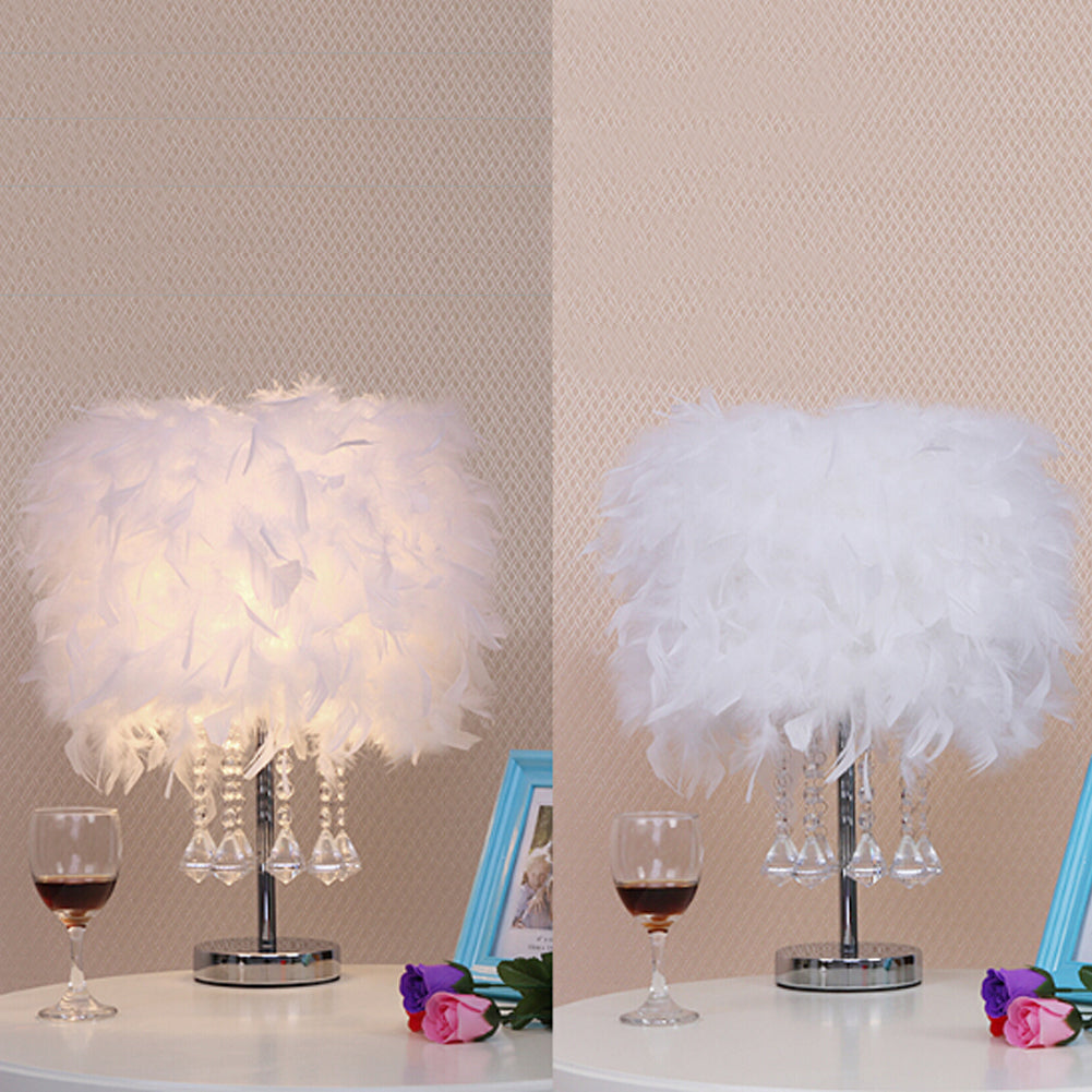 Modern Feather Bedside Table Lamp with Crystal Strings