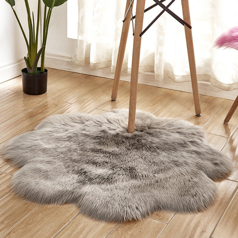 Flower Shaped Super Soft Shaggy Area Rug Grey Dia 90cm