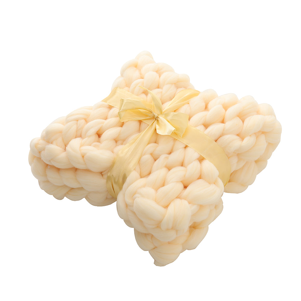 New Chunky Knit Throw Blanket Handwoven Home Decor Beige