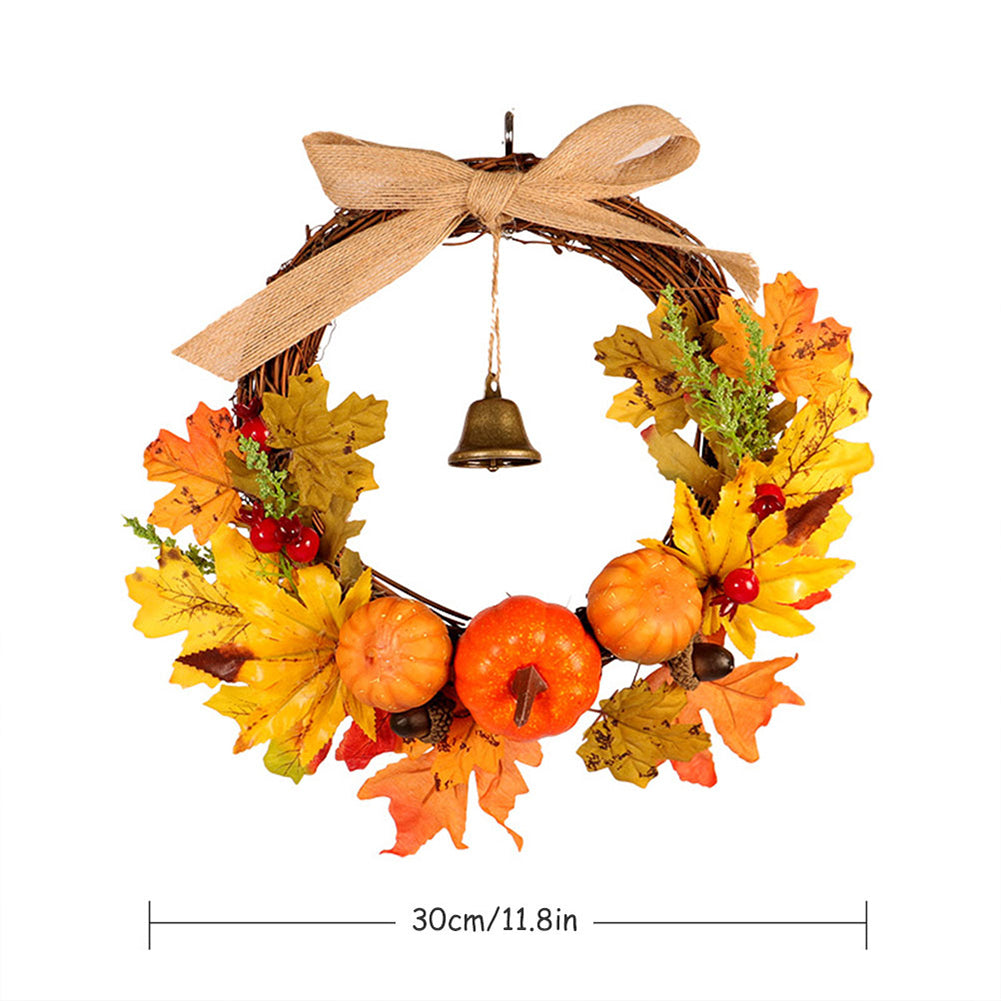 Halloween Pumpkin Bell Harvest Wreath with Warm Lights