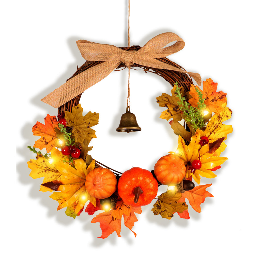 Halloween Pumpkin Bell Harvest Wreath with Warm Lights