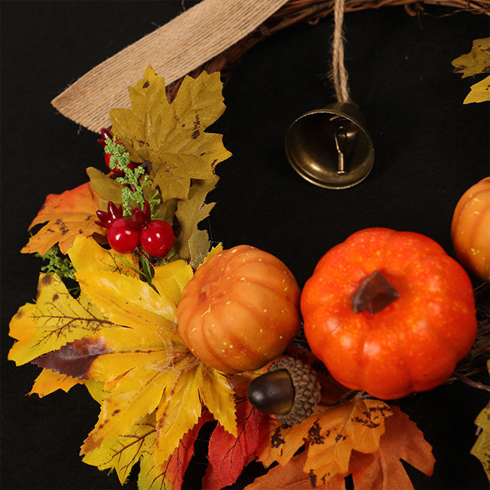 Halloween Pumpkin Bell Harvest Wreath with Warm Lights