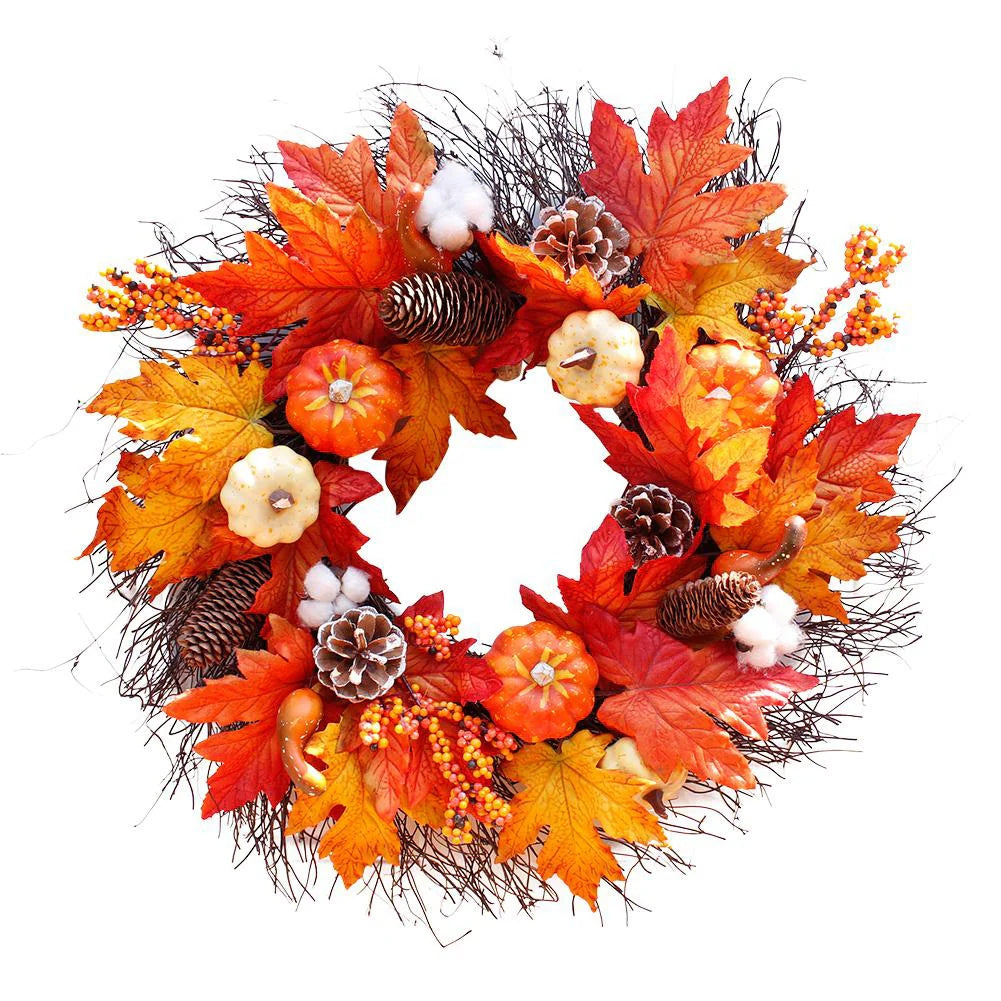 Autumnal Halloween Door Decorative Wreath Maple Pumpkin