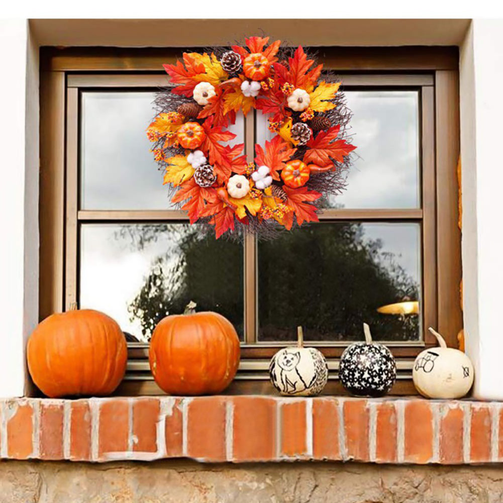 Autumnal Halloween Door Decorative Wreath Maple Pumpkin