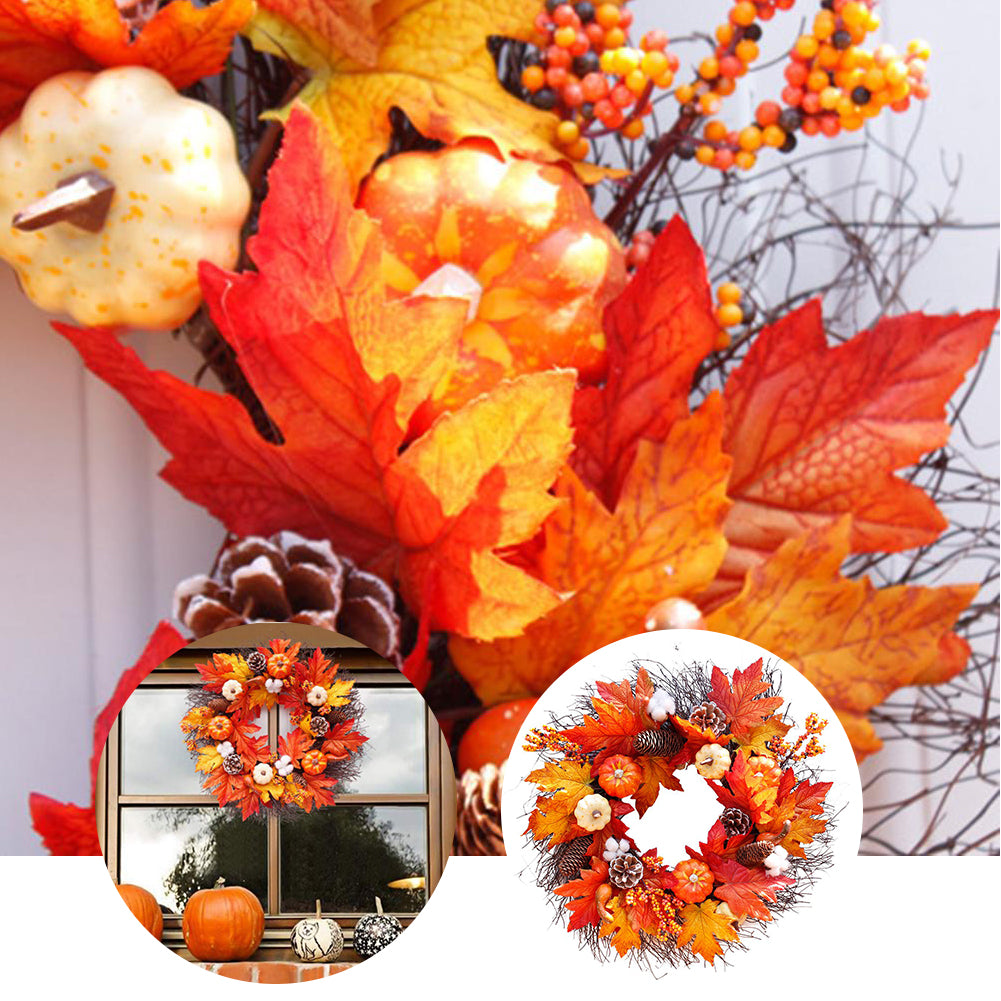 Autumnal Halloween Door Decorative Wreath Maple Pumpkin