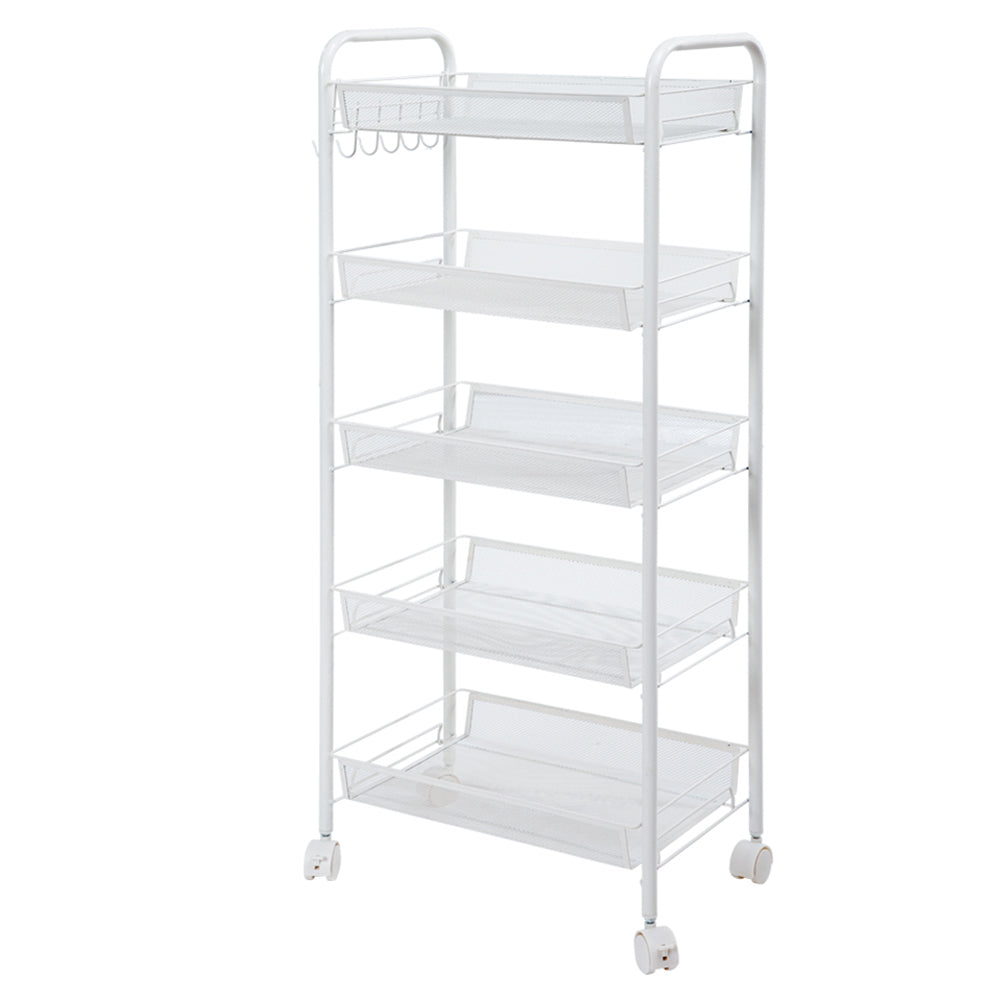 New 5 Tier Metal Mesh Storage Trolley with Wheels White