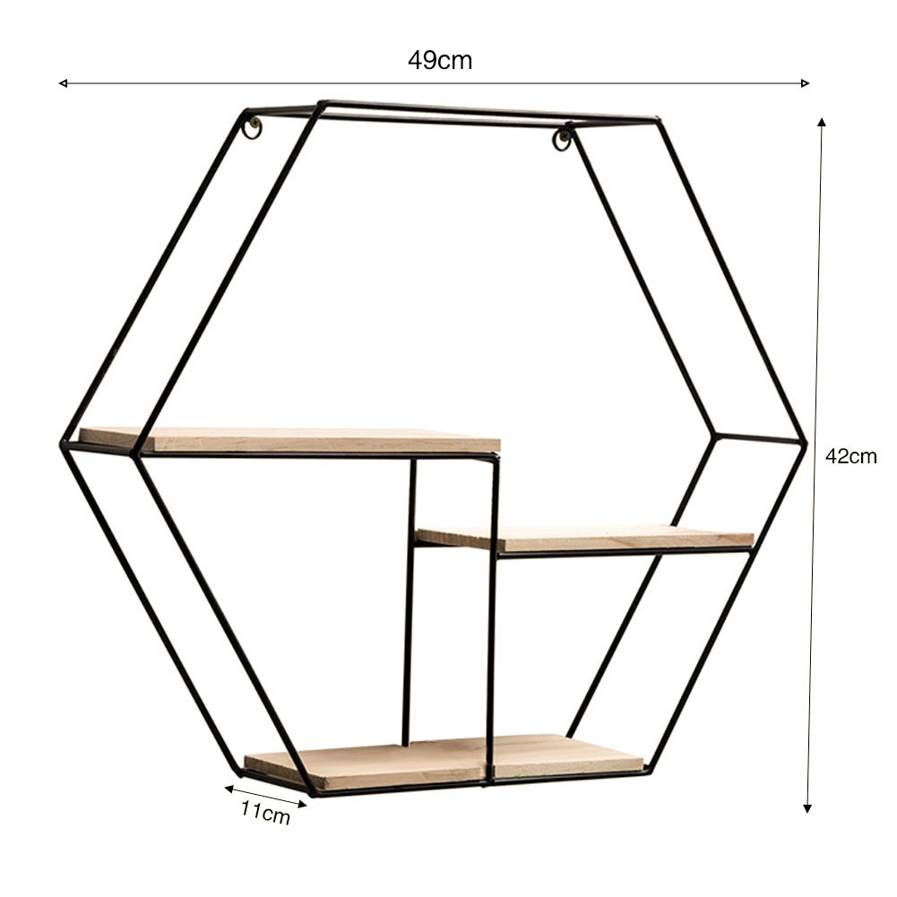 Hexagonal Nordic Wall Mounted Shelf Metal Frame Black