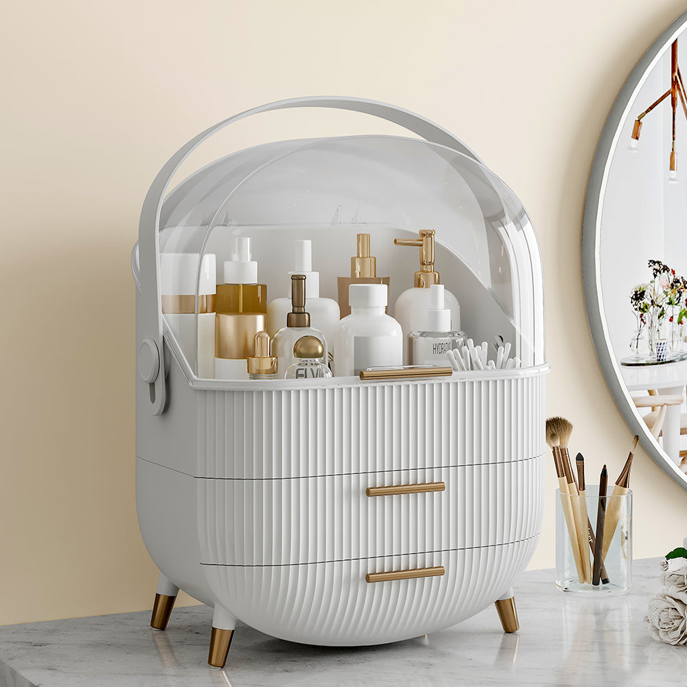 New Makeup Storage Organiser Box with 2 Drawers and Handle White