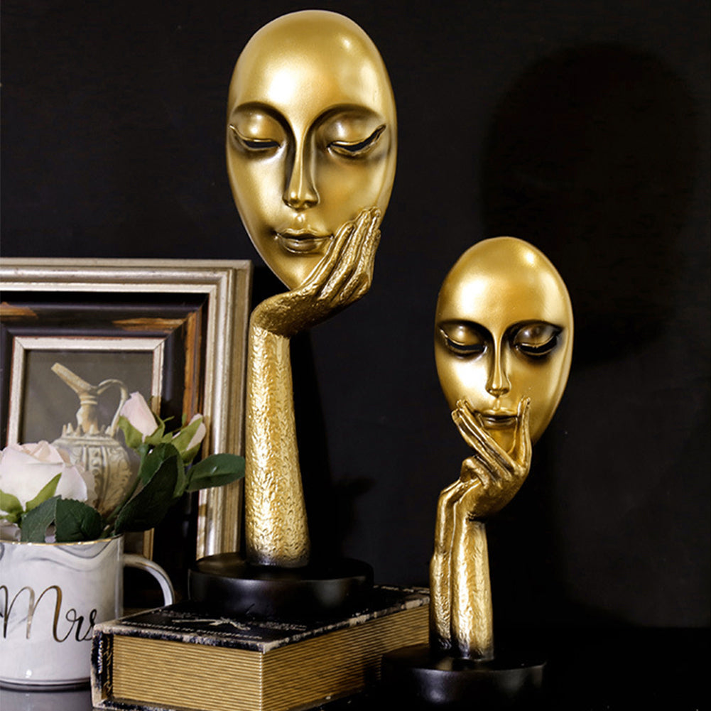 Abstract Resin Woman Face Statue 29cm Gold