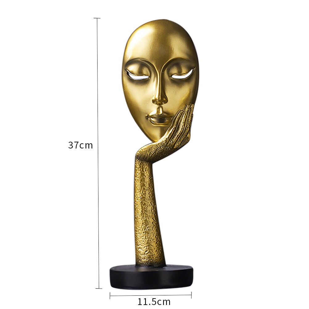 Abstract Resin Woman Face Statue 37cm Gold