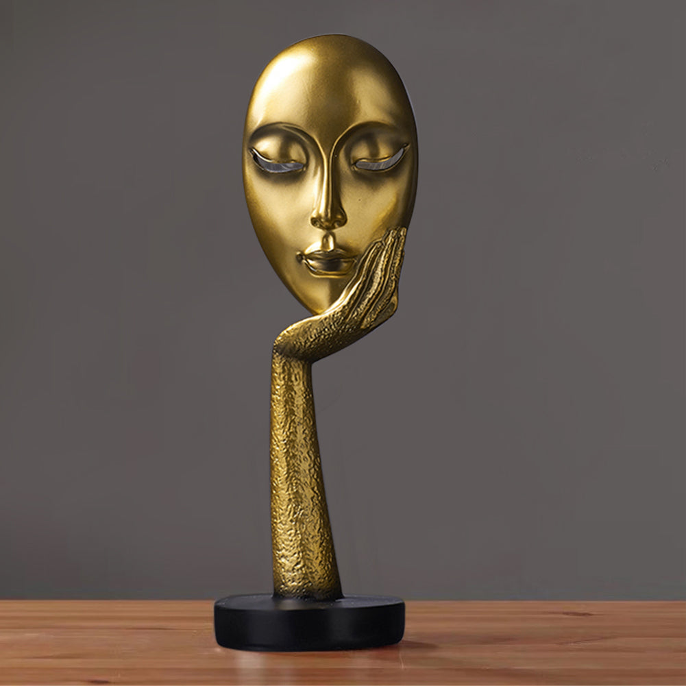 Abstract Resin Woman Face Statue 37cm Gold