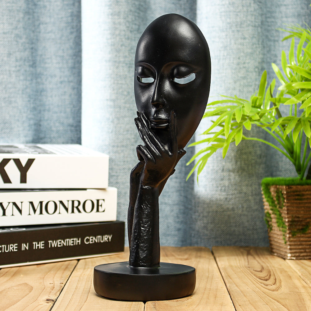 Abstract Resin Woman Face Statue 29cm Black