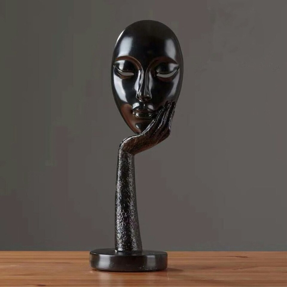 Abstract Resin Woman Face Statue 37cm Black