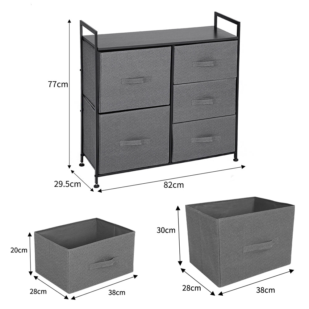 New Dark Grey Fabric Storage Cabinet with Black Metal Frame