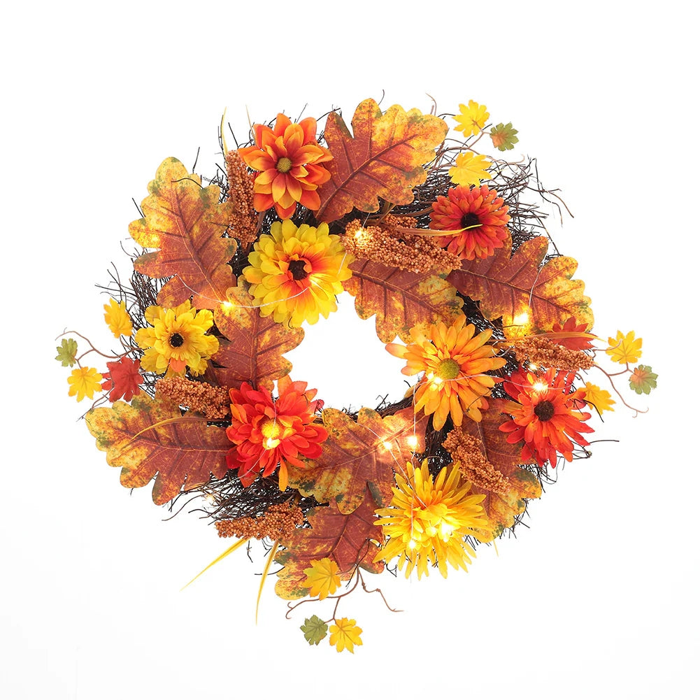 Large Autumn Daisy Maple Leaf Wreath Hanging Decoration