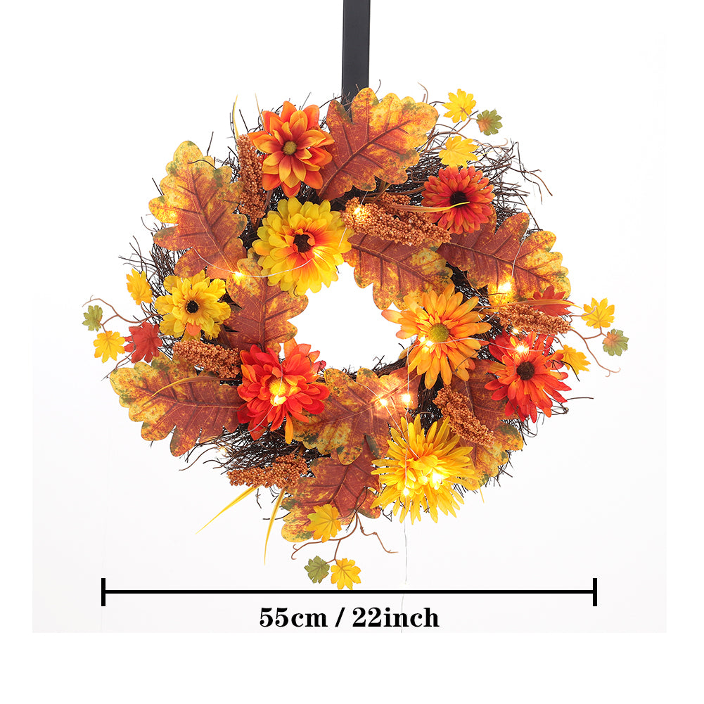 Large Autumn Daisy Maple Leaf Wreath Hanging Decoration