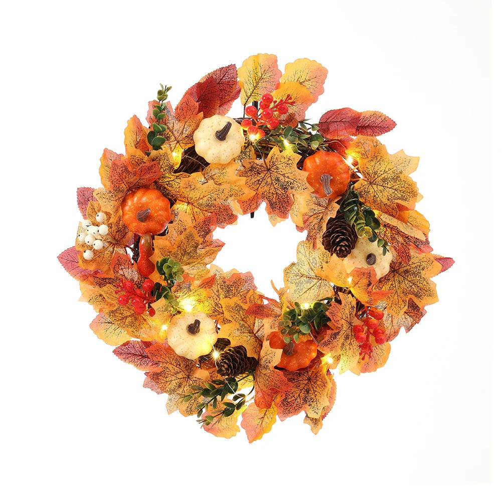 Fall Wreath Front Door Wreath with White Orange Pumpkins