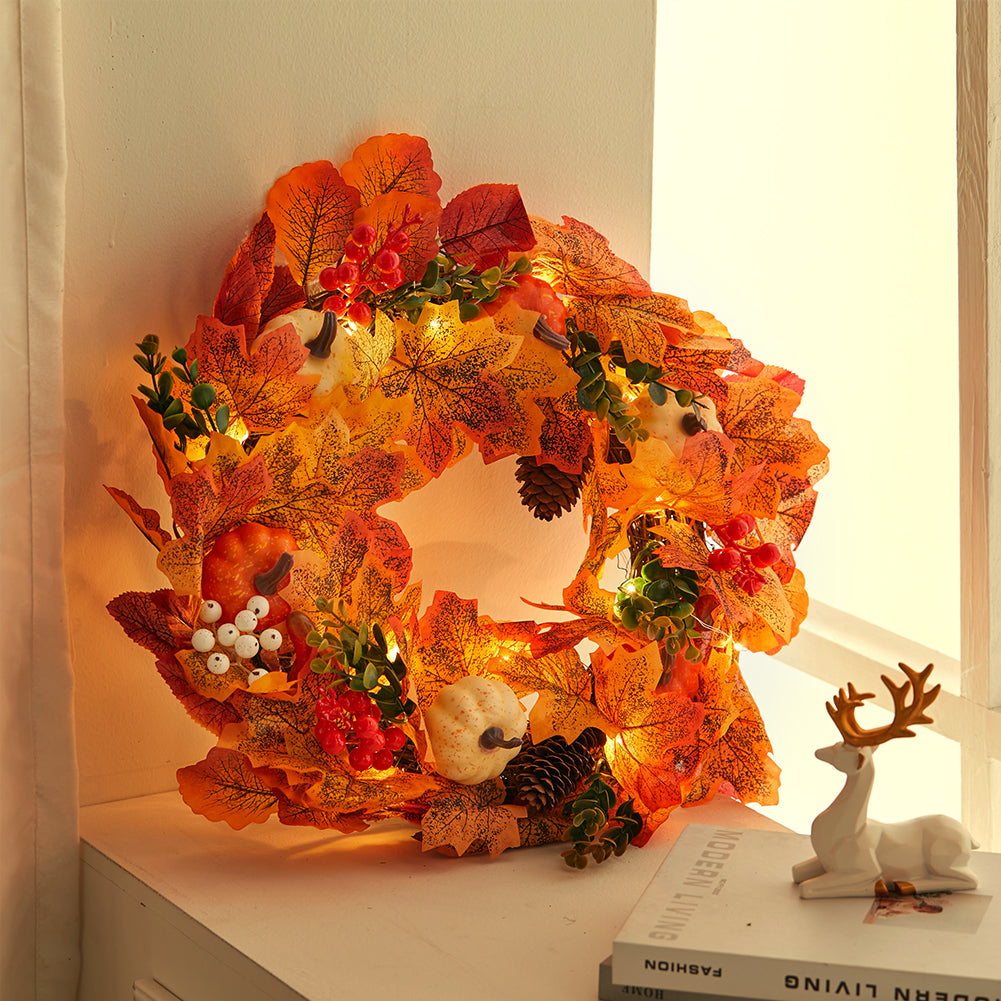 Fall Wreath Front Door Wreath with White Orange Pumpkins