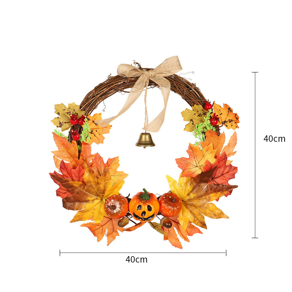 Artificial Pumpkin Maple Leaves Wreath with Bell