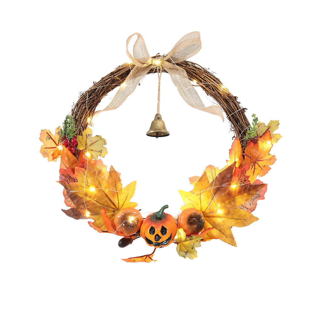 Artificial Pumpkin Maple Leaves Wreath with Bell