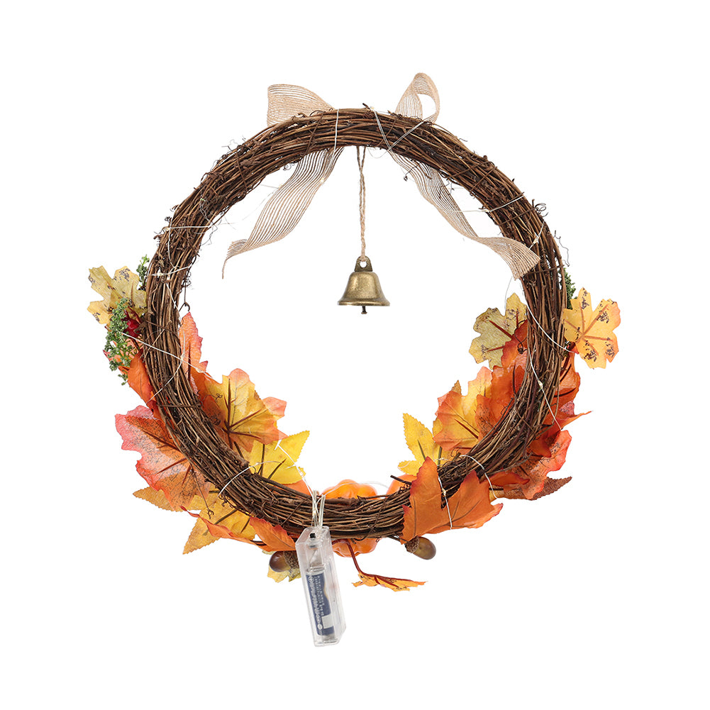 Artificial Pumpkin Maple Leaves Wreath with Bell