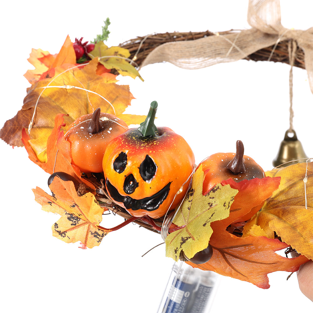 Artificial Pumpkin Maple Leaves Wreath with Bell