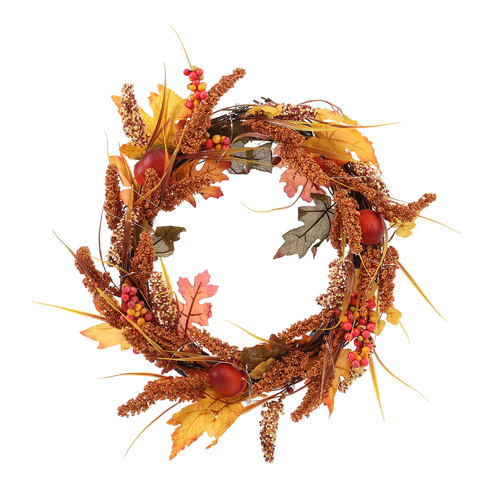 Large Autumn Golden Sorghum Door Wreath with LED Lights