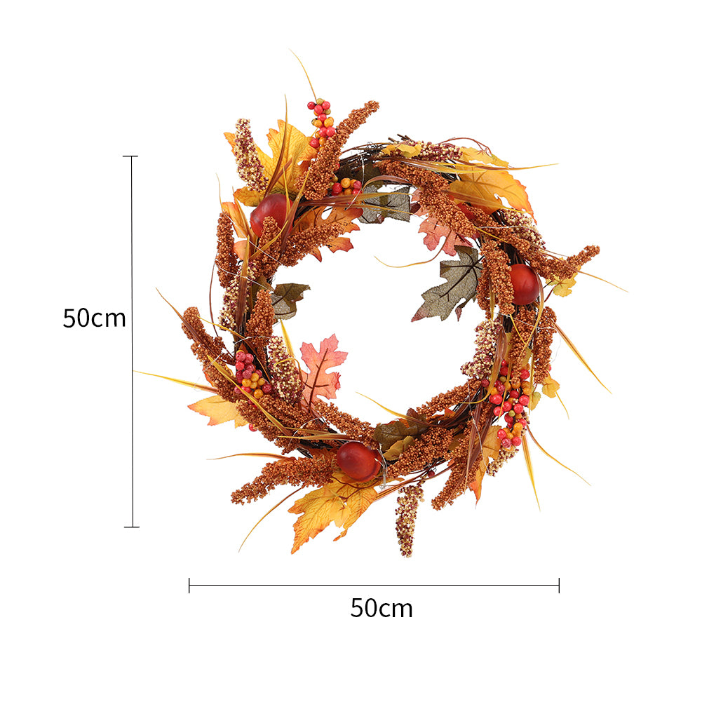 Large Autumn Golden Sorghum Door Wreath with LED Lights