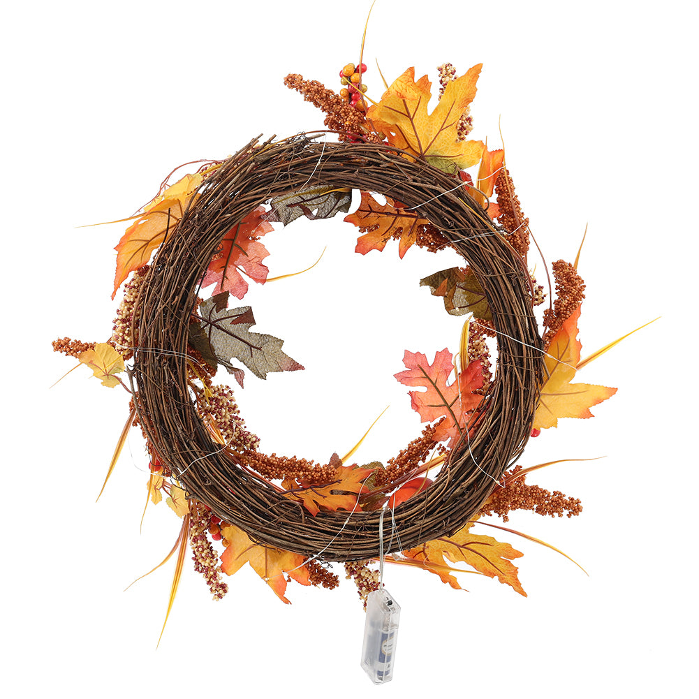 Large Autumn Golden Sorghum Door Wreath with LED Lights