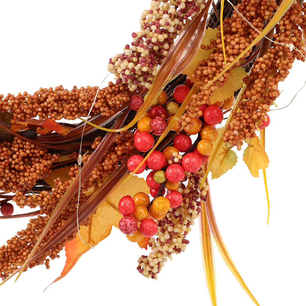 Large Autumn Golden Sorghum Door Wreath with LED Lights