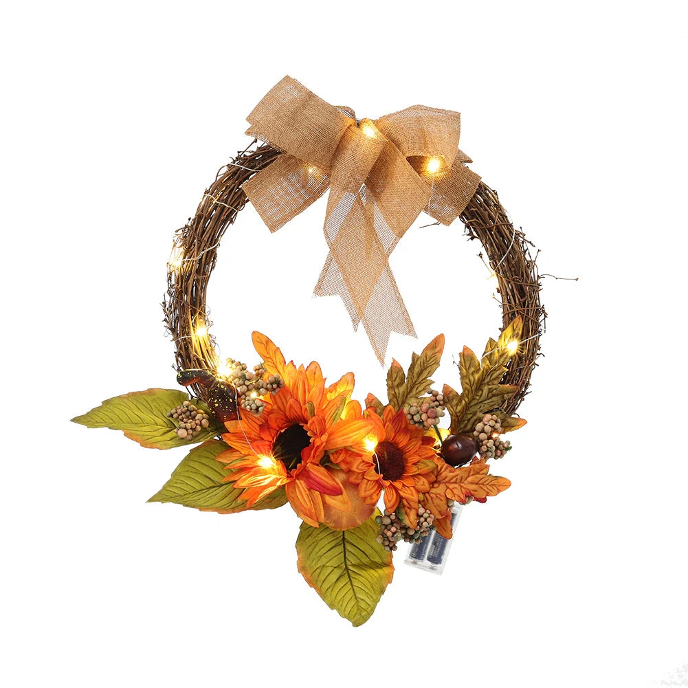 Halloween Home Decoration Artificial Sunflower Wreath with Lights