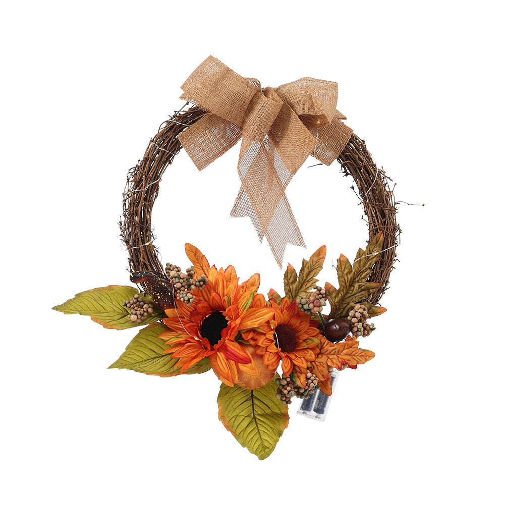 Halloween Home Decoration Artificial Sunflower Wreath with Lights