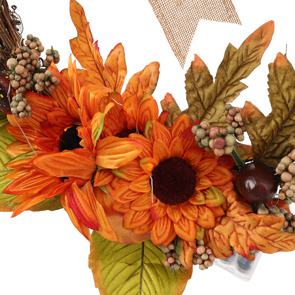 Halloween Home Decoration Artificial Sunflower Wreath with Lights