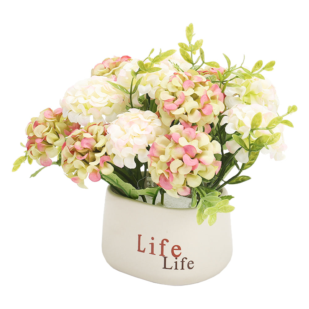 Artificial Hydrangea Flower in Ceramic Planter for Desktop Decoration