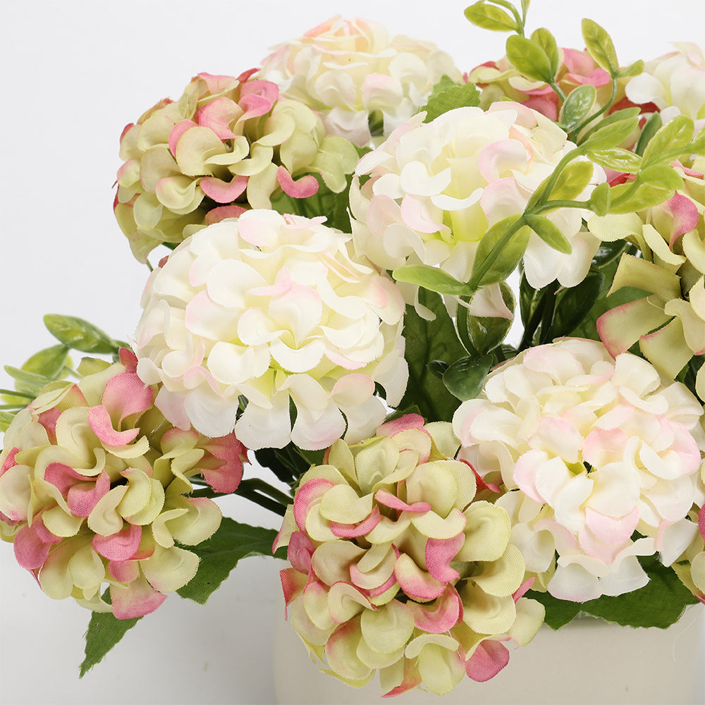 Artificial Hydrangea Flower in Ceramic Planter for Desktop Decoration