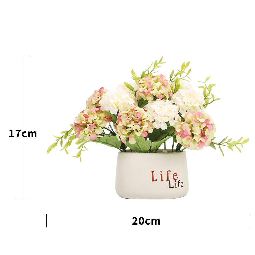 Artificial Hydrangea Flower in Ceramic Planter for Desktop Decoration