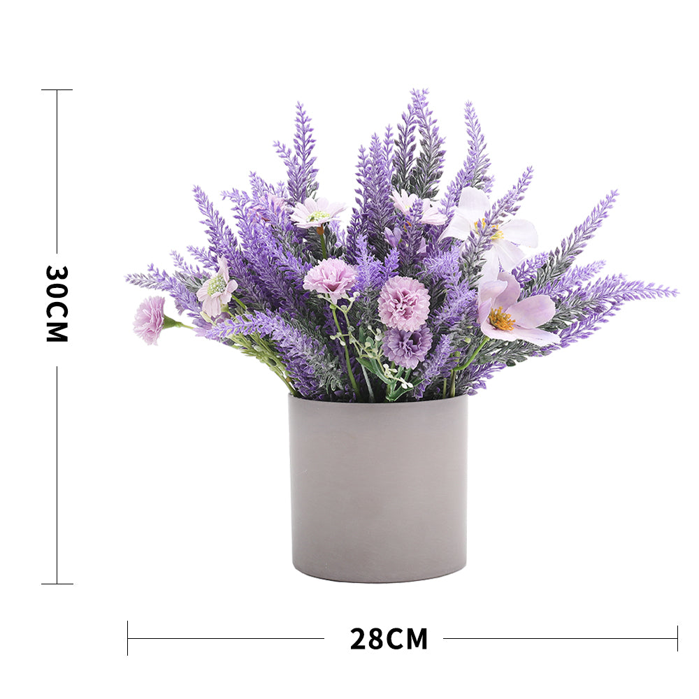 Artificial Lavender Potted Purple Flower Rustic Wood Planter Tabletop Decor