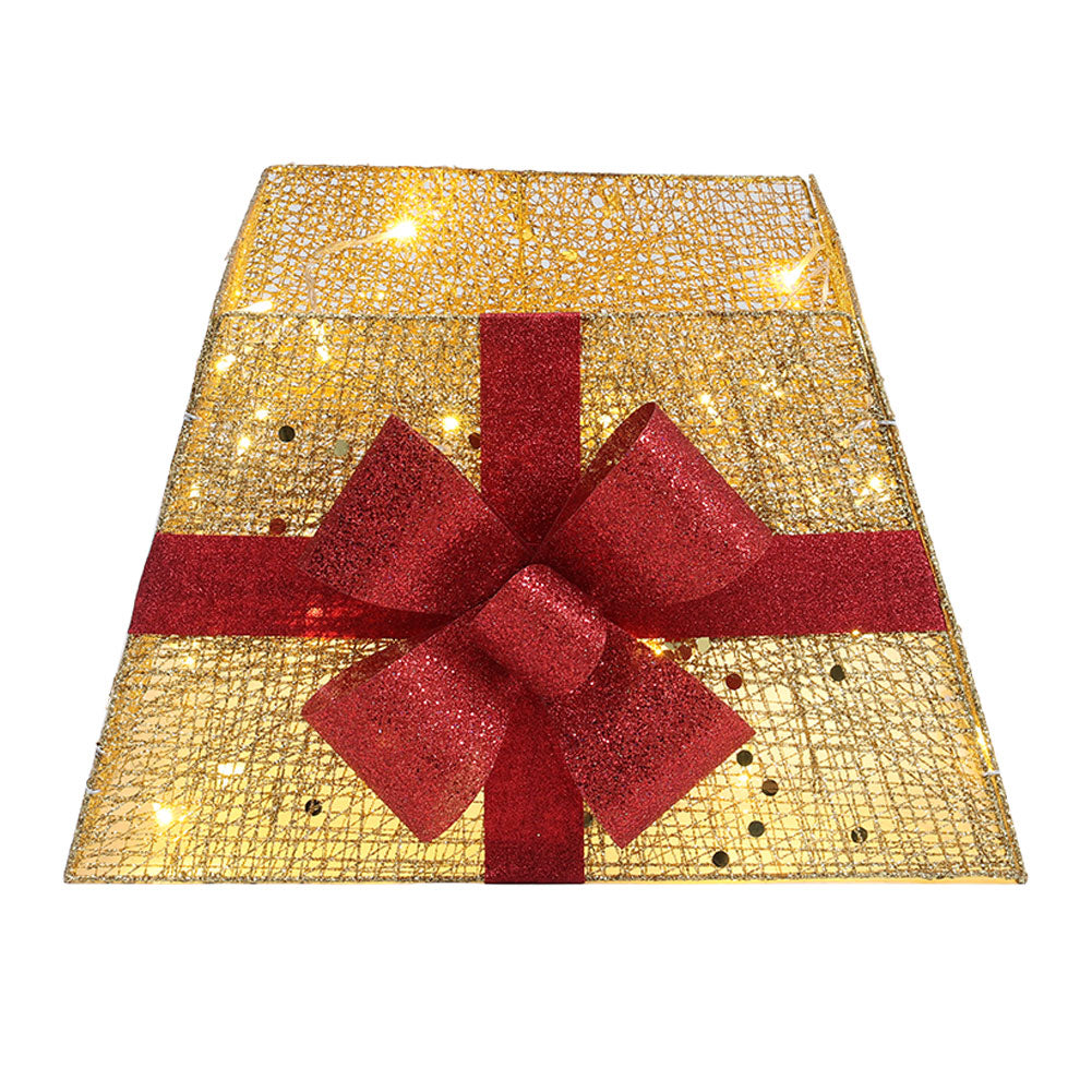 Gold Square Christmas Tree Collar Basket Decor with Bow Tie