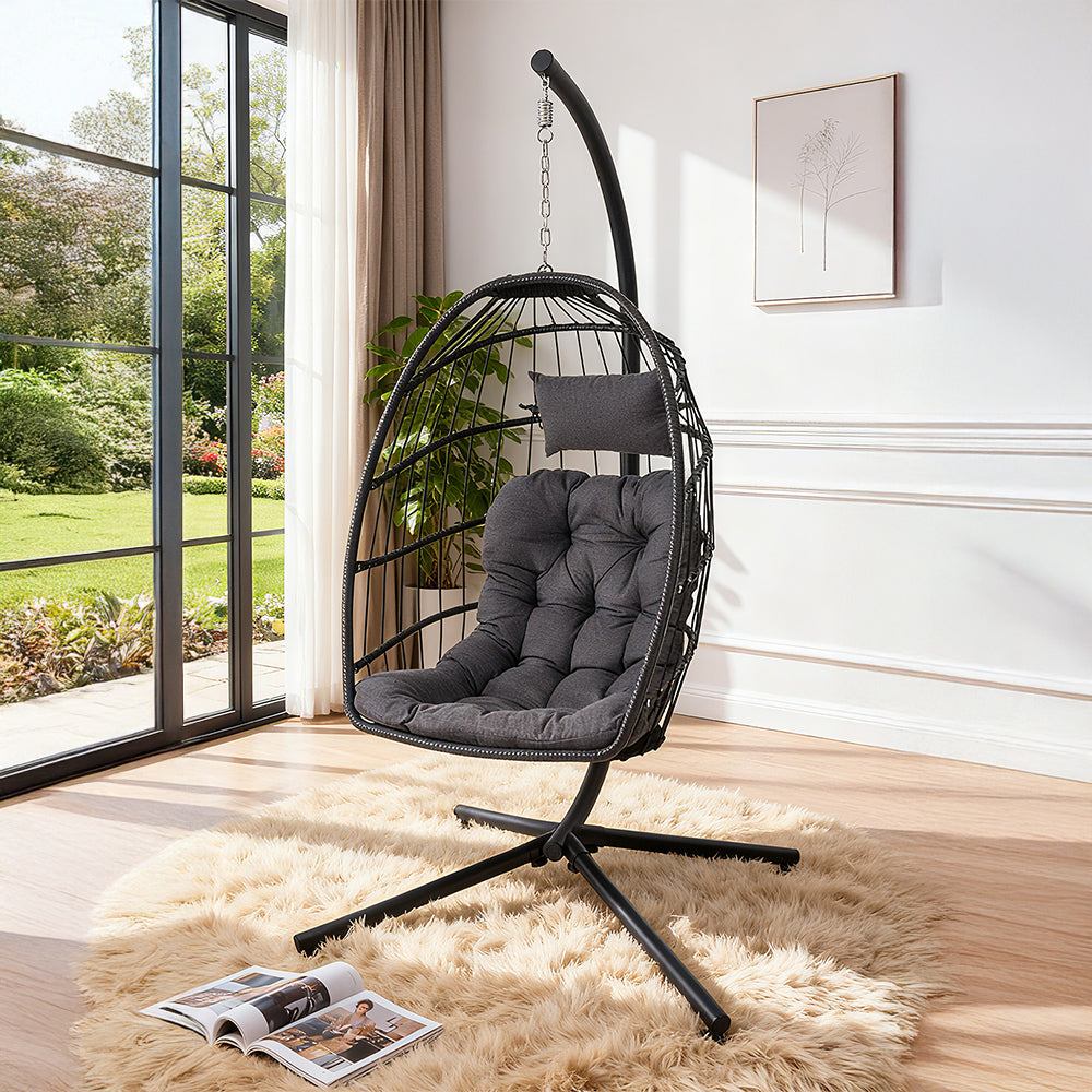 New Egg Shaped Hanging Chair with Soft Cushion and Headrest