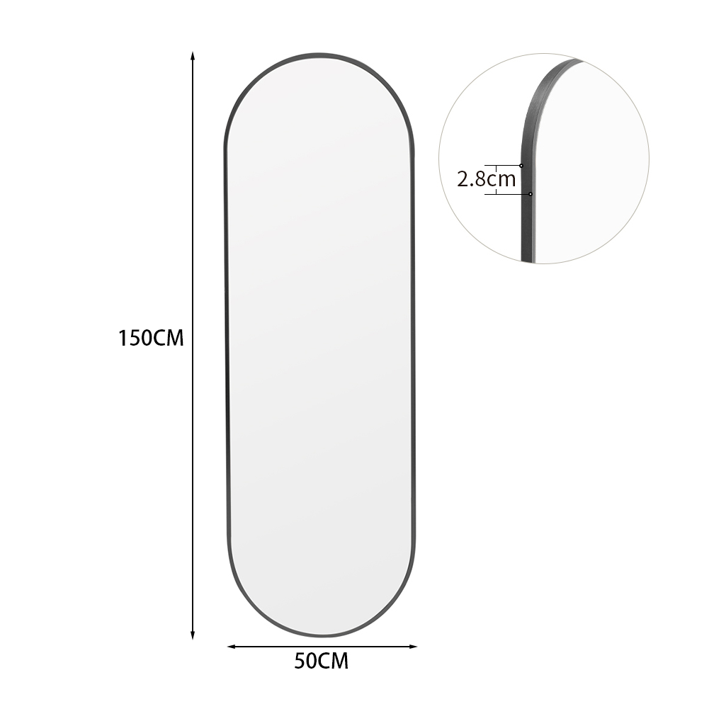 New Modern Oval Metal Full Length Wall Mirror Black 150 x 50cm