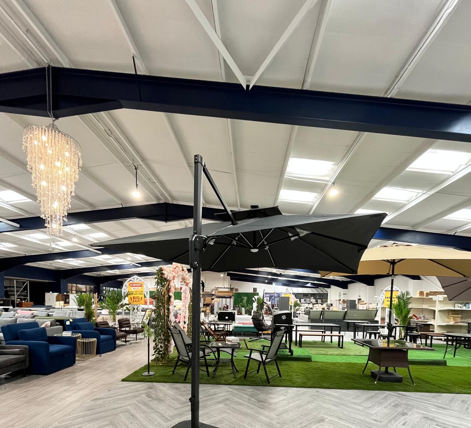 Outdoor Large 3M LED Cantilever Parasol Dark Grey