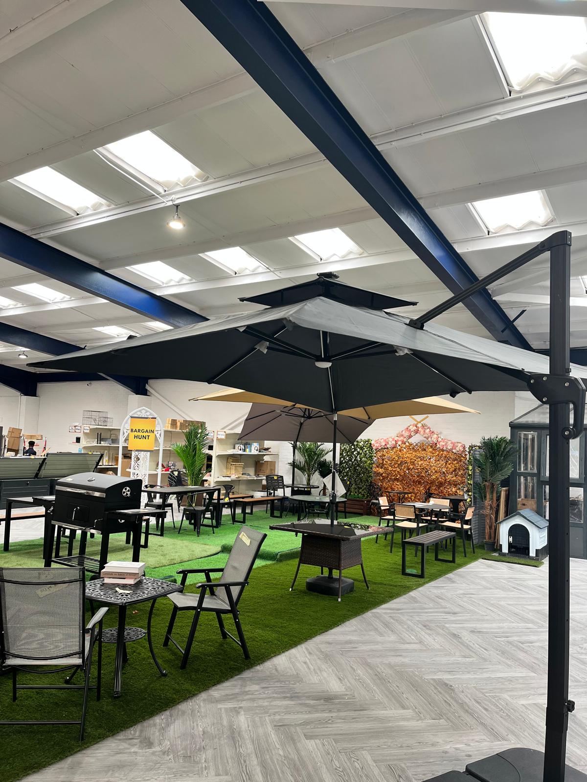 Outdoor Large 3M LED Cantilever Parasol Dark Grey