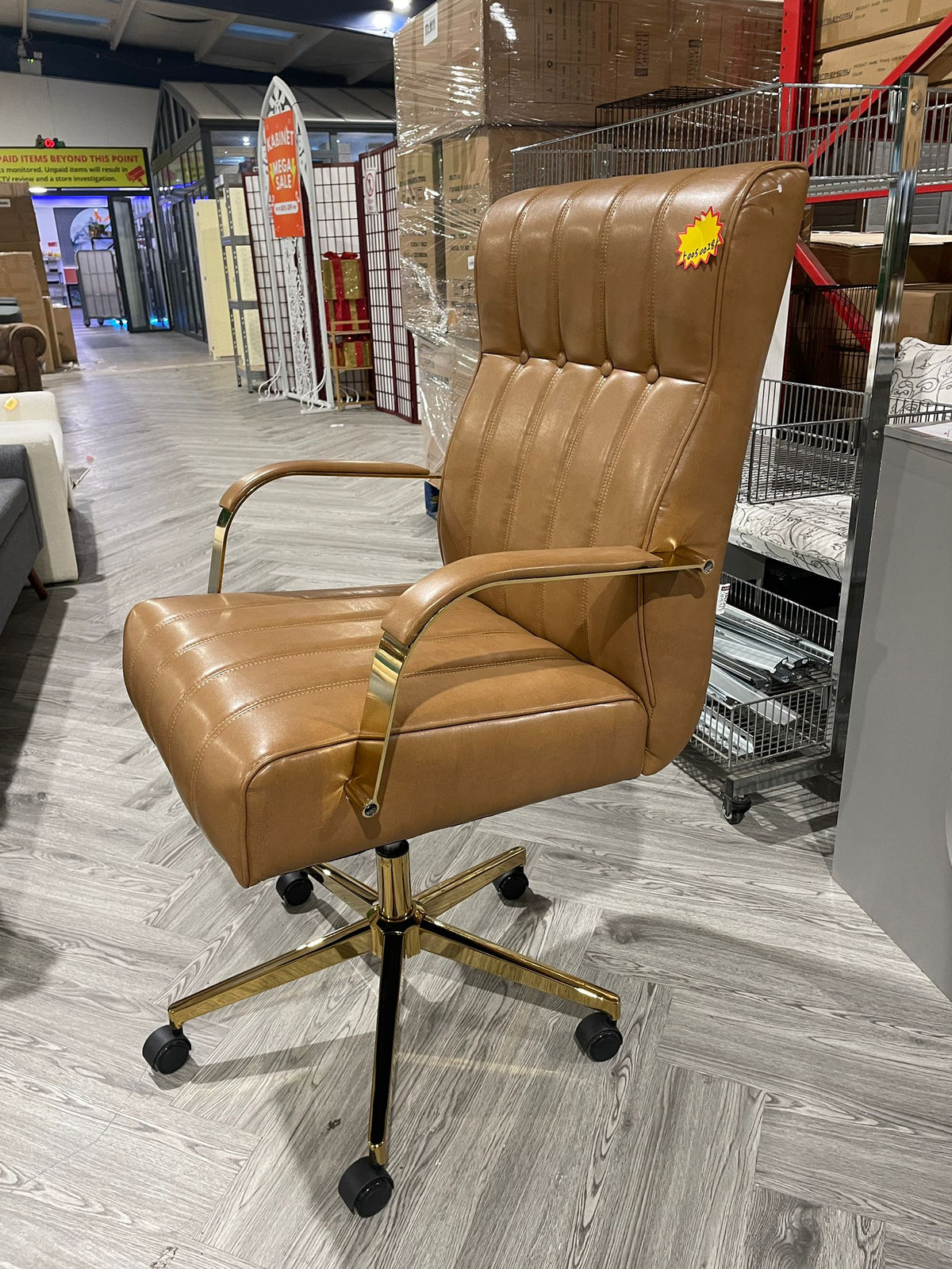Height Adjustable PU Leather Swivel Office Chair with Wheels Brown