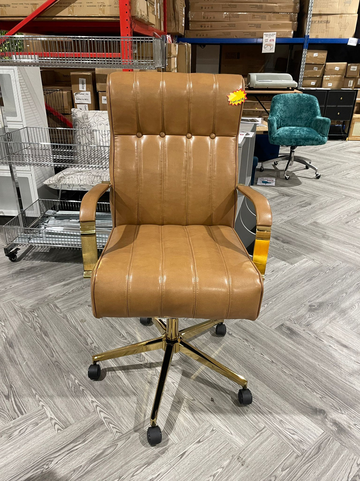 Height Adjustable PU Leather Swivel Office Chair with Wheels Brown