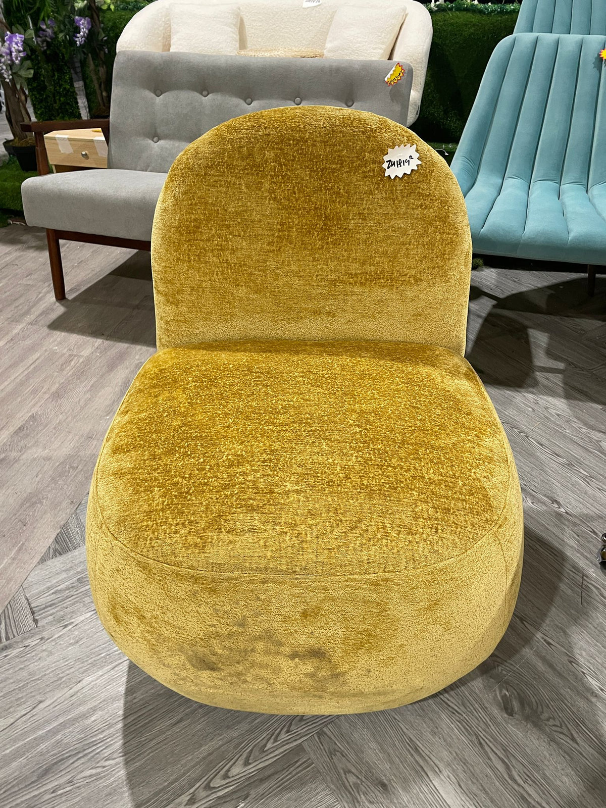 Modern Chenille Upholstered Lounge Chair Yellow