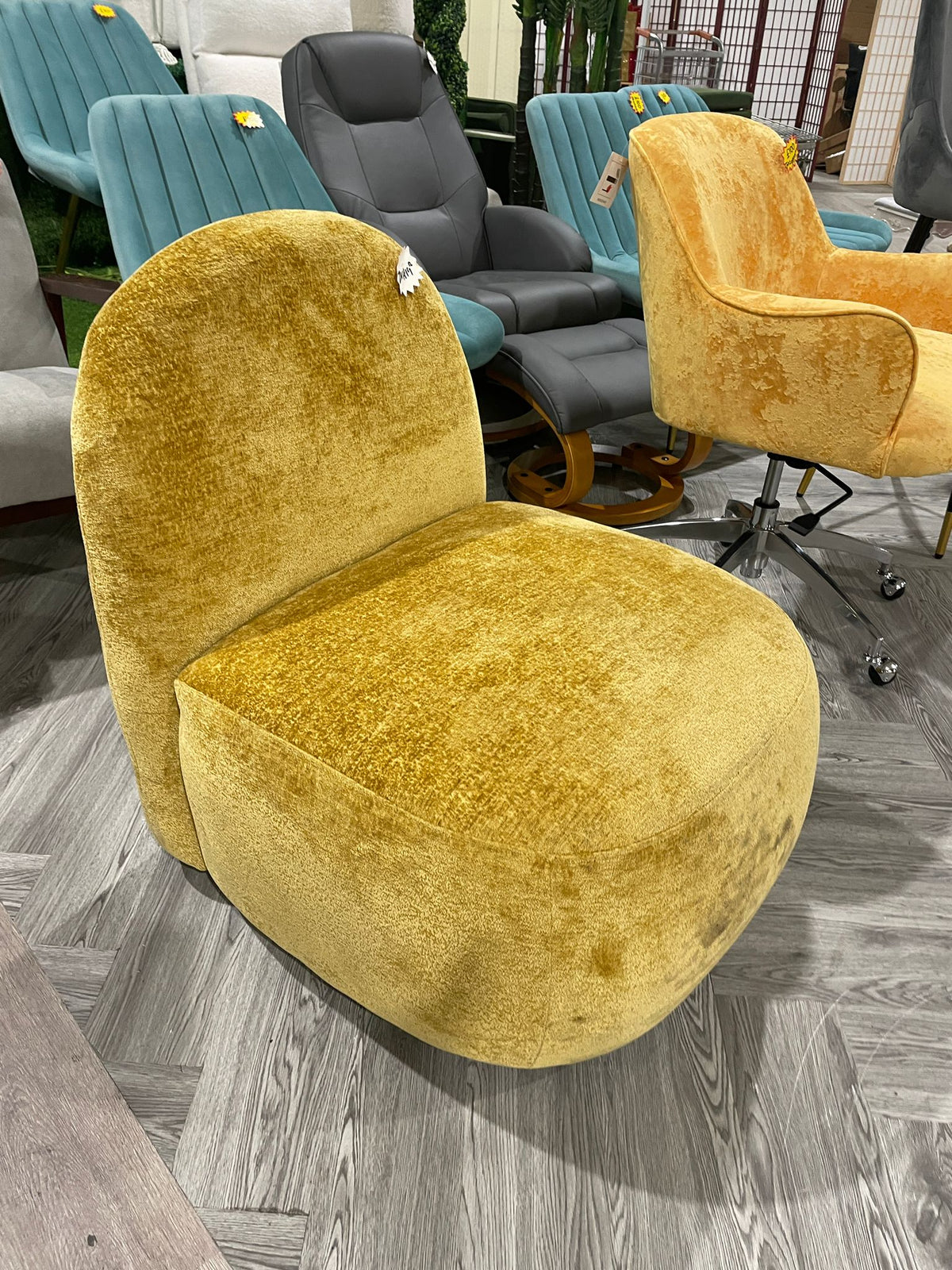 Modern Chenille Upholstered Lounge Chair Yellow